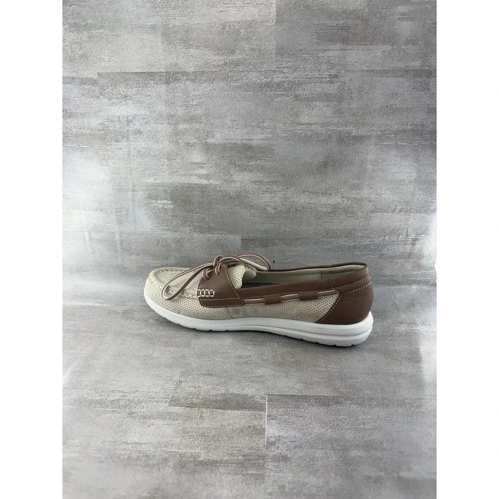 Clarks Cloudsteppers Women Boat Shoes Cream Brown Loafers 261260304060 Size 8.5M